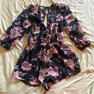 Floral Navy Blue and Pink Romper